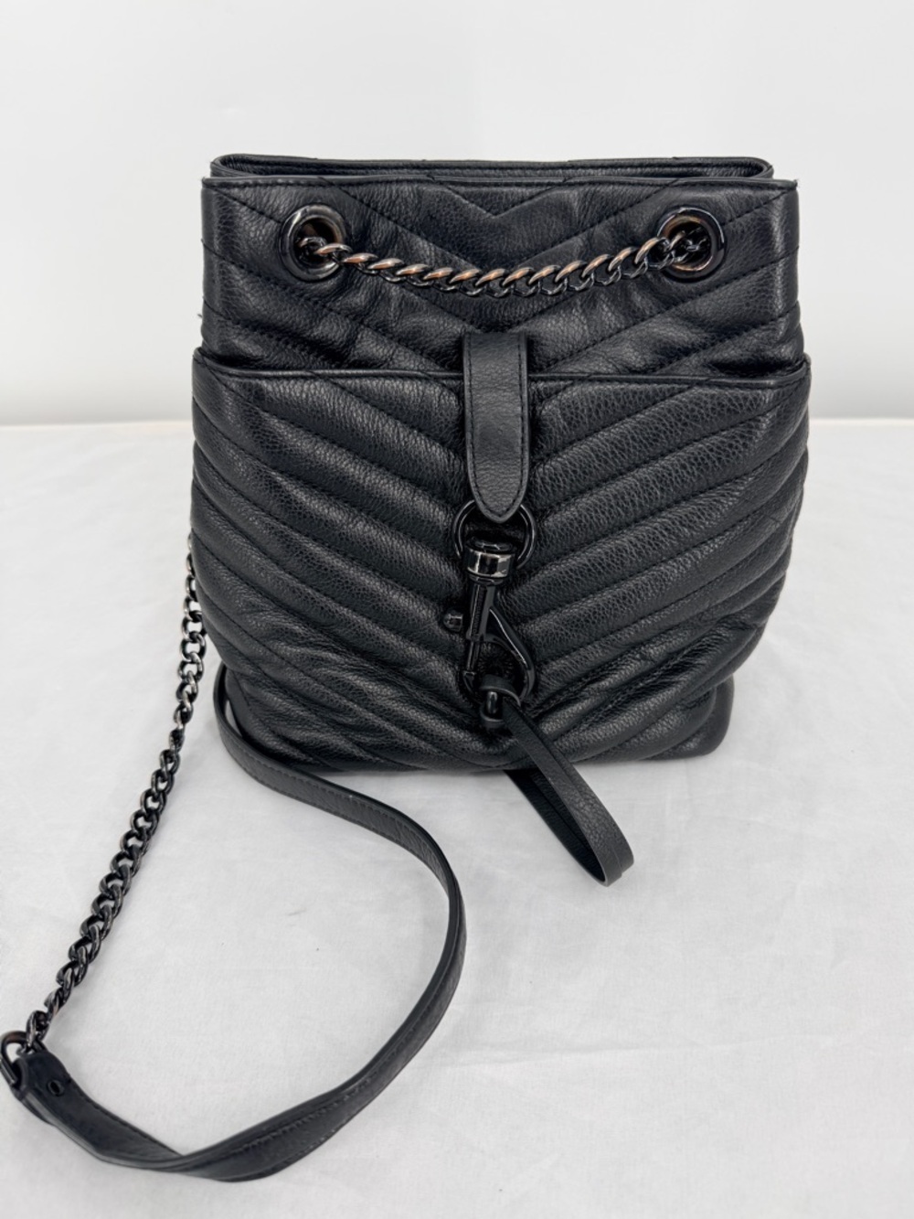 Rebecca Minkoff Black Quilted Leather Crossbody Bag Chain Strap